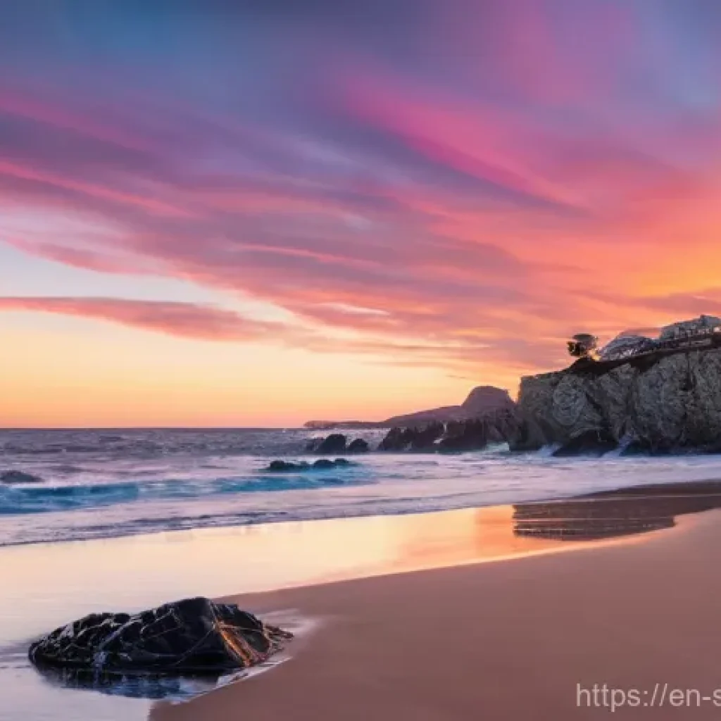 선셋포인트 여행자들의 추천 명소 - **A Secret Coastal Sunset Sanctuary:** A breathtaking, serene wide-angle shot of a hidden coastal su...