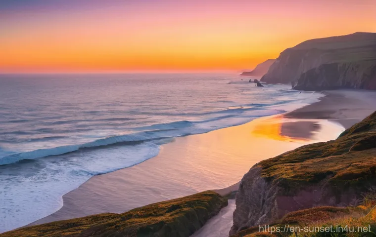 선셋포인트 석양 보러 가는 법 - **Golden Hour Photography by Coastal Cliffs**: A majestic coastal landscape bathed in the soft, warm...