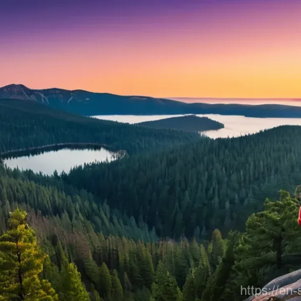 선셋포인트 도시의 일몰 - **Prompt: The Whispering Pines Overlook at Golden Hour**
    A wide-angle landscape shot of a person...