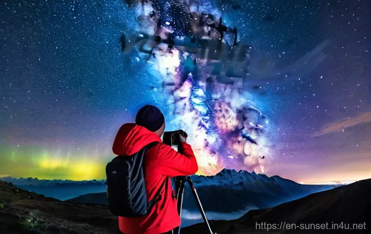 선셋포인트 야경 촬영 팁 - **Prompt 1: Dedicated Night Photographer Under the Milky Way**
A lone photographer, dressed in w...