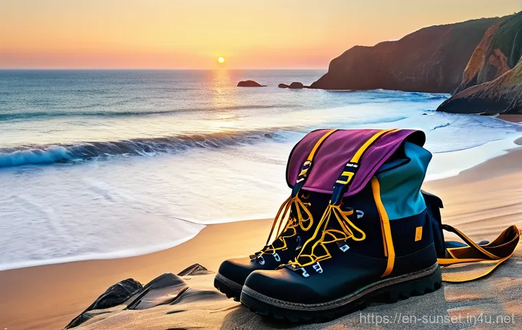 선셋포인트 트레킹으로 가는 길 - **Prompt:** A small group of diverse hikers, including men and women, carefully descend a winding fo...