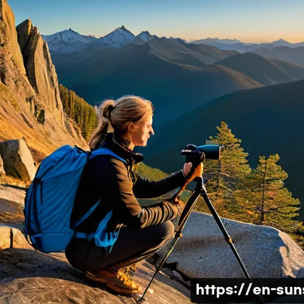 선셋포인트 트레킹 기초 - **Prompt 1: Golden Hour Preparation at a Mountain Overlook**
    A highly detailed, realistic photog...