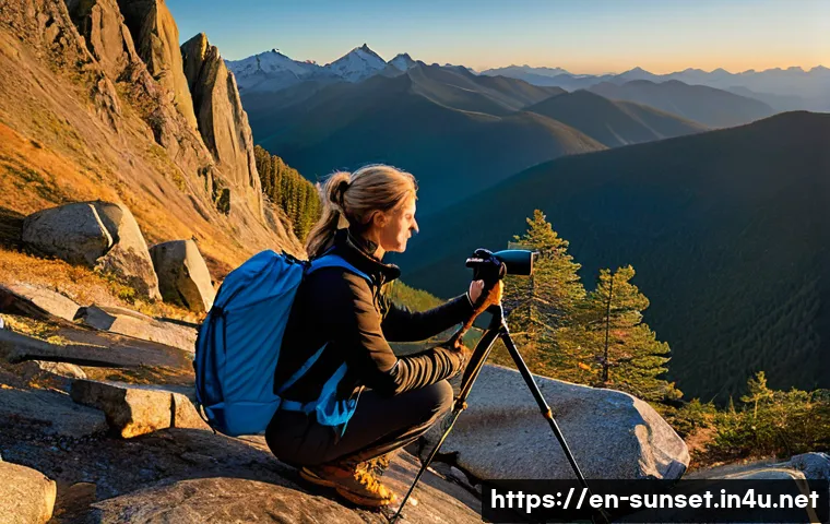 선셋포인트 트레킹 기초 - **Prompt 1: Golden Hour Preparation at a Mountain Overlook**
    A highly detailed, realistic photog...